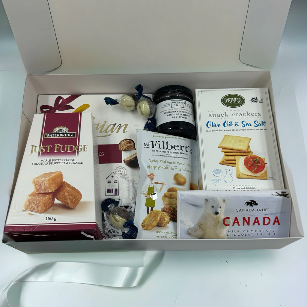 Dolce jam, belgian pralines, fudge, crackers, truffles, chocolate bar