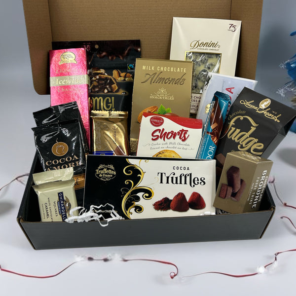 assorted chocolates, truffles, nuts, shortbread, hot chooclate.  Christmas gift boxes in Ottawa