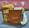 Eatable popcorn, journal, bubbly and 'let the adventures begin' stemless glass