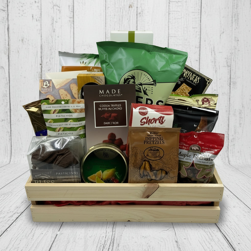 shortbread, cookies, chocolate, truffles, candy, nuts, chips, breadsticks, crackers and more