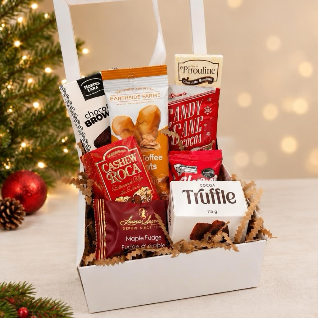 brownie, nuts, hot chocolate, truffles, shortbread, fudge, cashew roca