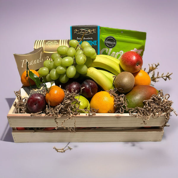 fresh fruit, shortbread, truffles, cheese, nuts, crackers.  Condolence gift baskets in Ottawa