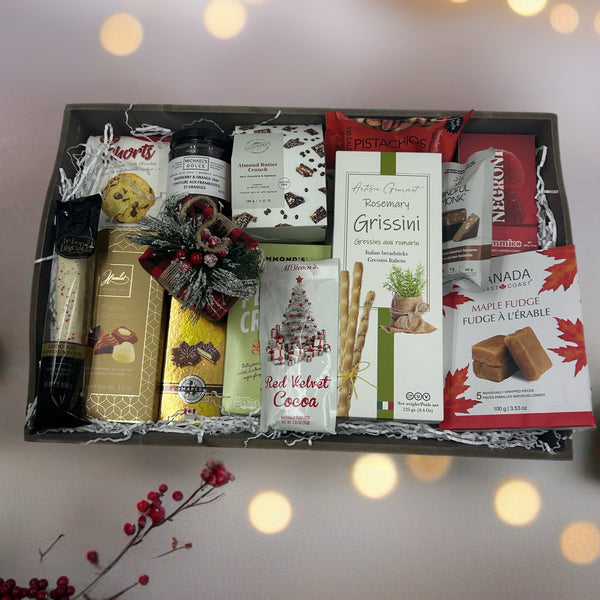 fudge, biscotti, shortbread, nuts, chocolate, fudge, breadsticks, almond crunch, peanut crunch, hot chocolate, gummies.  Christmas gifts for familes in Ottawa.  Thoughtful Christmas gifts in Ottawa