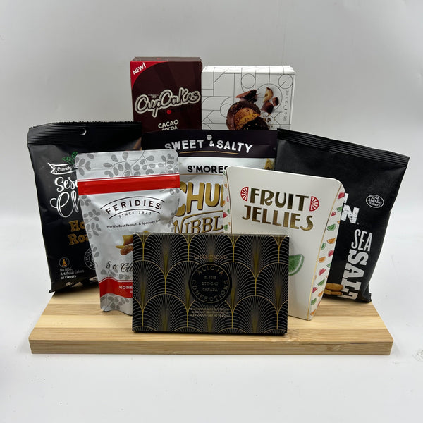 rich chocolates, crunchy nuts, gourmet cookies, and savoury chips. Perfect for indulging in a variety of flavours!