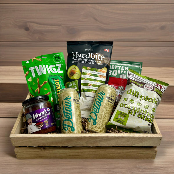 Chips, salsa, beers, nuts, popcorn, pretzels, beef jerky.  Birthday Gifts for him in Ottawa