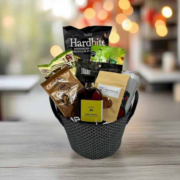 Assorted snacks with non-alcholic or alcoholic beers.  Christmas gifts for him in Ottawa.  Ottawa Christmas gifts
