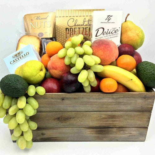 Fruit, Chocolate and Cheese gift Basket Not Just Baskets